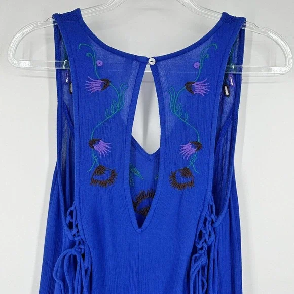 Free People Adelaide Embroidered Shift Mini Dress Ocean Blue Size XS - Picture 7 of 12